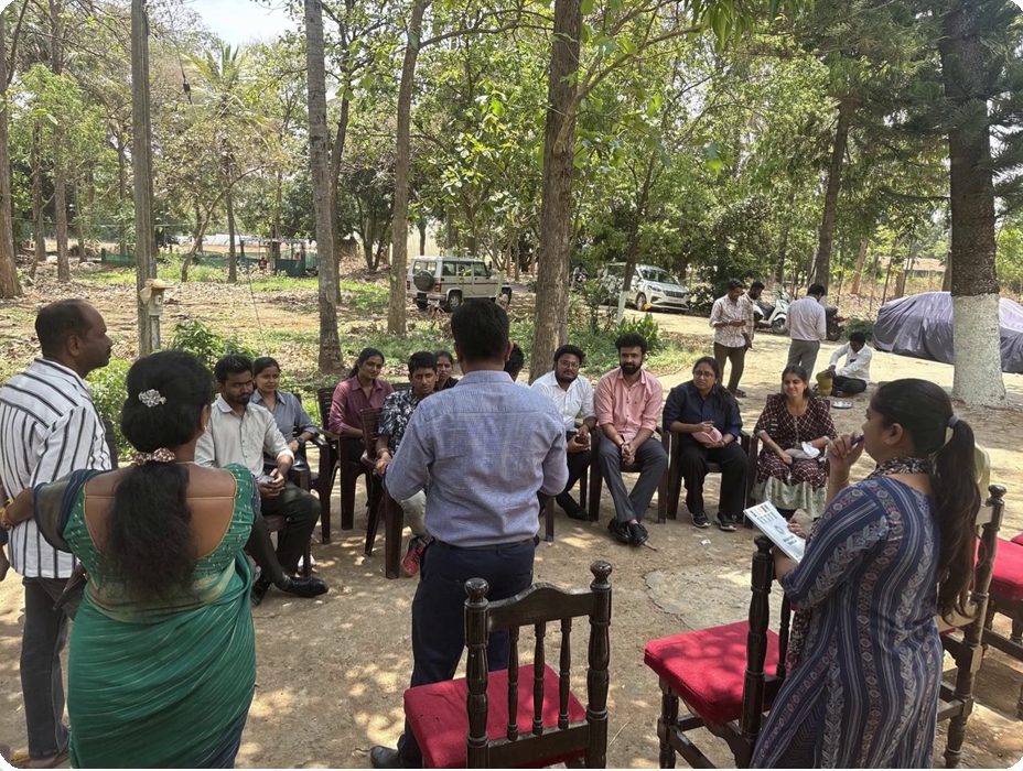 Field briefing among the trees